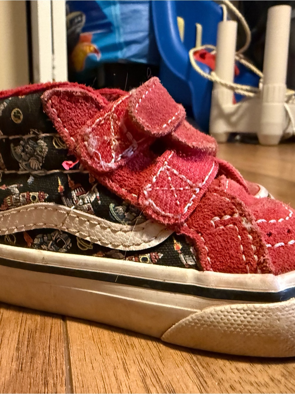 Vans Kids Red Suede & Black Patterned Velcro Sneakers